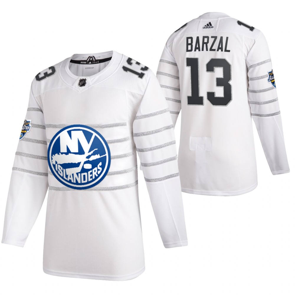 Men's New York Islanders #13 Mathew Barzal 2020 White All Star Stitched NHL Jersey